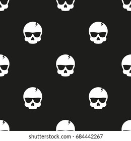 Cute skull with sunglasses - seamless pattern. Vector background