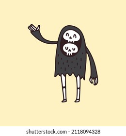 Cute Skull with two heads, illustration for t-shirt, poster, sticker, or apparel merchandise. With cartoon style.