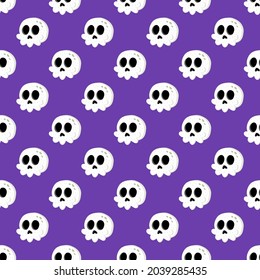 Cute skull vector halloween seamless pattern on a violet background