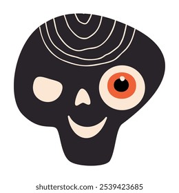 Ícone de vetor de caveira bonito . Engraçado adesivo de crânio halloween definir ilustração vetorial.