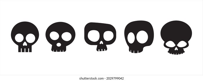 Cute skull vector icon set. Funny skull sticker halloween set vector illustration.