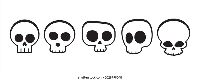 Cute skull vector icon set. Funny skull sticker halloween set vector illustration.