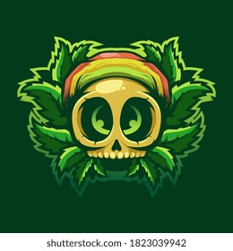  CUTE SKULL WEEDS LOGO ILLUSTRATION TEMPLATE