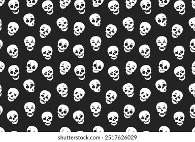 Cute skulls with emotions seamless pattern. Skull emoji in cartoon style.