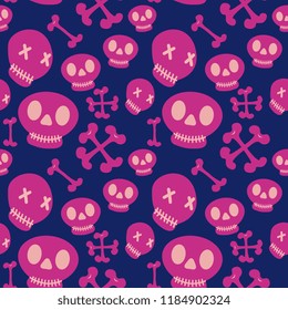 Cute skulls halloween pattern with girly colors. Vector popular for holiday fashion textile wrapping and print.