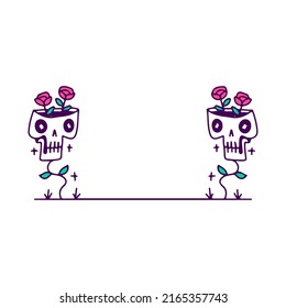 Cute skulls head with roses, illustration for t-shirt, sticker, or apparel merchandise. With doodle cartoon style.