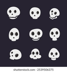 Cute skulls icon collection. flat style elements. cartoon isolated illustration