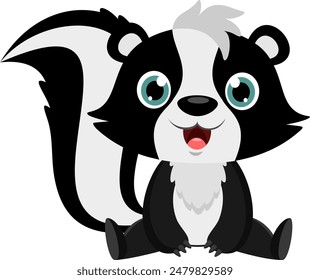 Cute Skunk Animal Cartoon Character. Vector Illustration Flat Design Isolated On Transparent Background