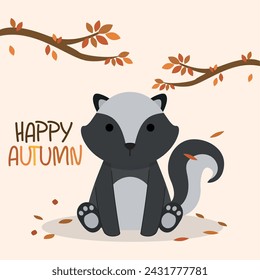 Cute skunk autumn animal character Vector illustration