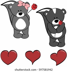cute skunk cartoon love heart set in vector format