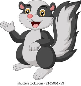 Cute skunk cartoon waving hand