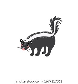 Cute skunk. Cheerful skunk. Children's animal character. Vector editable illustration