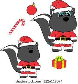 cute skunk claus costume cartoon xmas collection set in vector format 