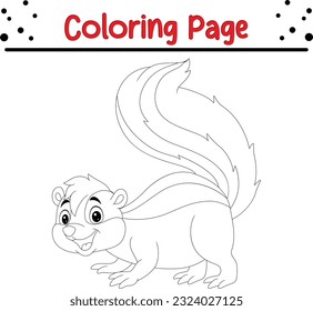 Cute Skunk coloring page for children. Happy Animal Isolated Coloring book for Kids