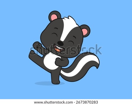 Cute Skunk High Kick Pose – Flat Vector Cartoon Illustration of a Skunk Character.