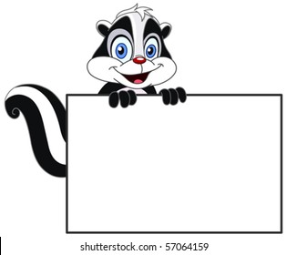 Cute skunk holding a blank sign