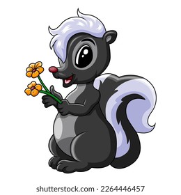 Cute skunk holding a flower