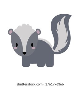 cute skunk kawaii, flat style icon vector illustration design