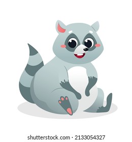 Cute skunk sits and smiles. Vector illustration isolated on white background.