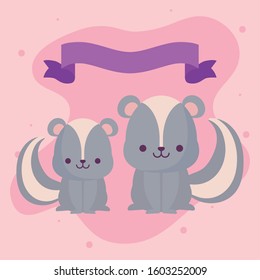 Cute skunks cartoons design, Animals zoo life nature character childhood and adorable theme Vector illustration