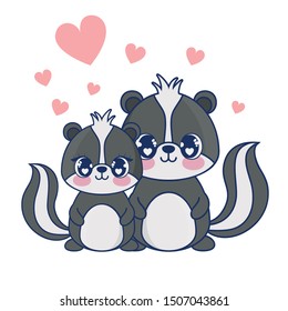 cute skunks couple characters vector illustration