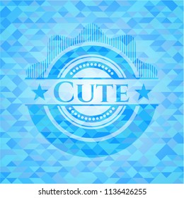 Cute sky blue emblem with triangle mosaic background