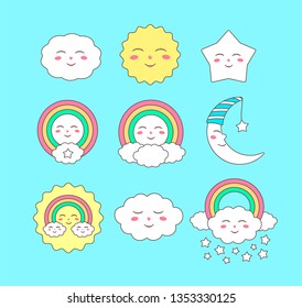 Cute sky characters for design of children's prints and wallpapers. Vector illustration