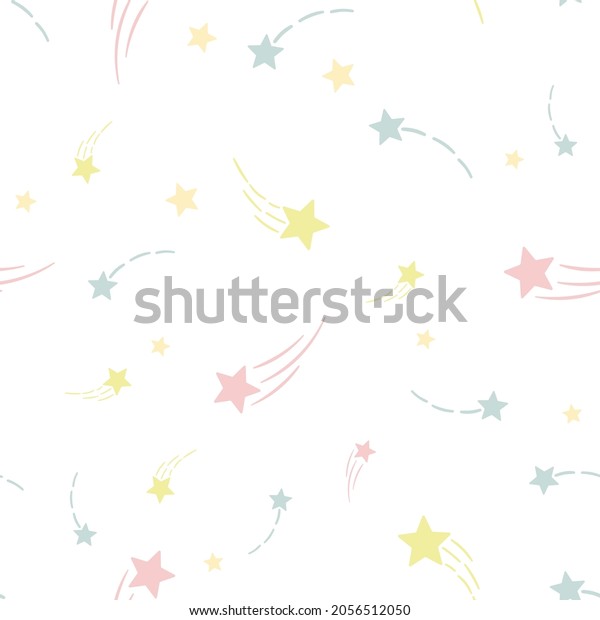 Cute sky pattern with shooting stars, vector\
repeat background, pastel\
wallpaper