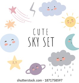 Cute Sky Set Illustration. Cute Element For Pattern Or Decorative Design