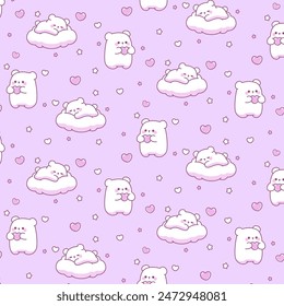 Cute sleep baby bear seamless pattern