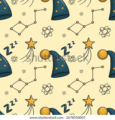 cute sleep cap with star seamless pattern background and wallpaper