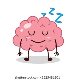 Cute sleep expression of brain cartoon character