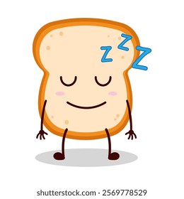 cute sleep expression of bread cartoon character
