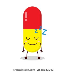 cute sleep expression of drug capsule cartoon character
