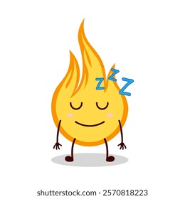 cute sleep expression of fire cartoon character
