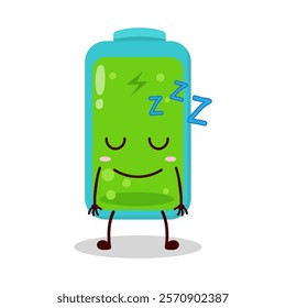 cute sleep expression of full battery cartoon character
