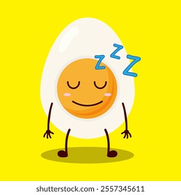 cute sleep expression of half boiled egg cartoon character