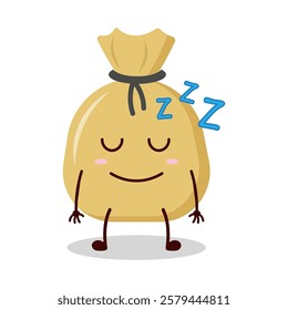 cute sleep expression of money bag cartoon character
