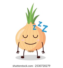 cute sleep expression of onion cartoon character