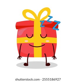 cute sleep expression of red gift box cartoon character