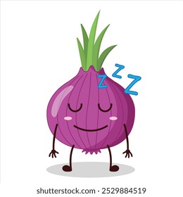 cute sleep expression of red onion cartoon character