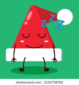 cute sleep expression of Santa Clause hat character