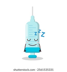 cute sleep expression of syringe cartoon character
