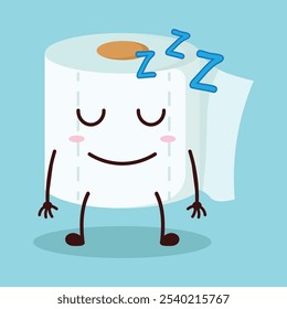 cute sleep expression of toilet paper character