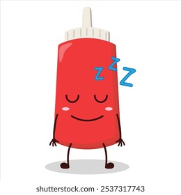 cute sleep expression of tomato sauce bottle character