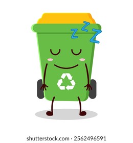 cute sleep expression of trash bin cartoon character
