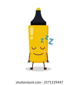 cute sleep expression of yellow highlighter cartoon character
