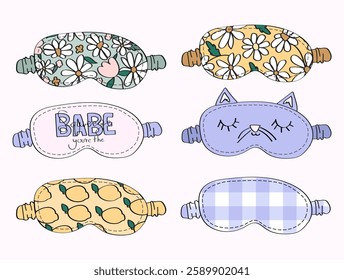 cute sleep mask collection. sleep aid clipart.