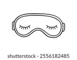 Cute sleep mask doodle hand drawn icon. Outline drawing sleeping night mask with eyelashes line clipart symbol. Vector illustration