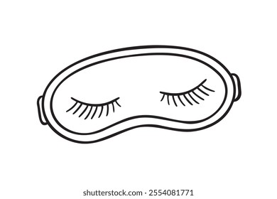 Cute sleep mask doodle hand drawn icon. Outline drawing sleeping night mask with eyelashes line clipart symbol. Vector illustration